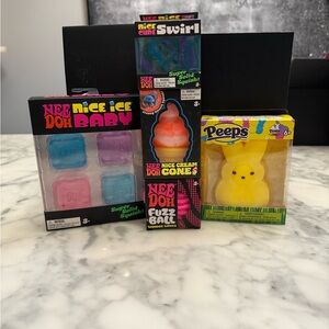 NeeDoh & Peeps Squishy Toy Bundle - Yellow, Pink, Blue, Purple